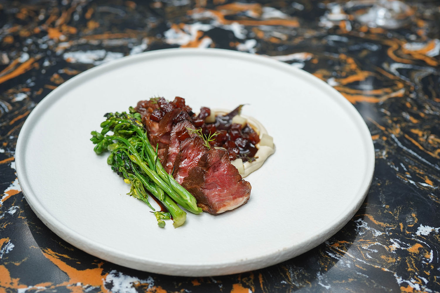 AUSTRALIAN LAMB RUMP WITH LAP CHONG SAUCE AND CHESTNUT PUREE